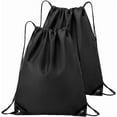 thumbnail image 1 of 2 Pcs Black Drawstring Bag Waterproof String Backpack Cloth Lightweight Gym Storage Draw Strings Back Cinch Sack Knapsack, 1 of 7