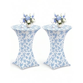 2 Pcs Black Floral Highboy Spandex Cocktail Table Cover 32x43 Inch Fitted Stretch Tablecloth for Wedding Party