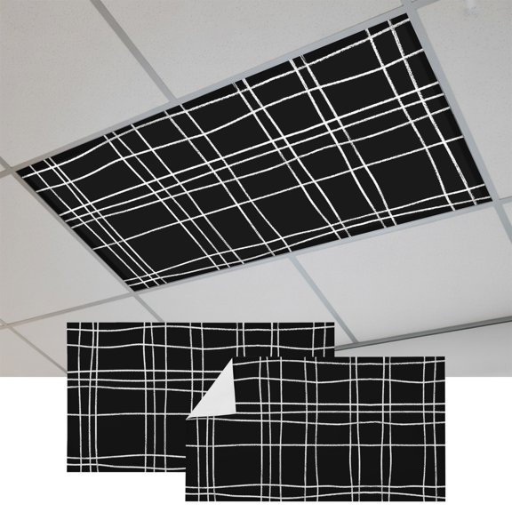 2 Pcs Black Grid Line Fluorescent Light Covers Modern Minimalist Abstract White Linear Check Magnetic Light Covers for Ceiling Lights 4 x 2 ft Drop Ceiling Lights Cover Shade for Office, Home,