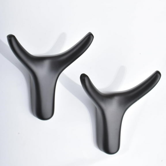2 Pcs Black Horn Coat Hooks Wall Mounted, Heavy Duty Metal Double Wall Hooks for Hanging Coat Towel Hat etc, Great Modern Decoration Coat Hook for Bedroom Entryway Bathroom Wall Door,Large Load 40lb
