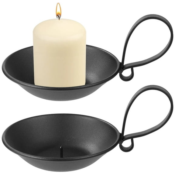 2 Pcs Black Iron Candle Holders, Modern Pillar Candle Holders with Handle & Safety Spike, Minimalist Decorative Candle Dishes, Table Centerpiece Decorations, Fit 2-4.5 Inch Candles