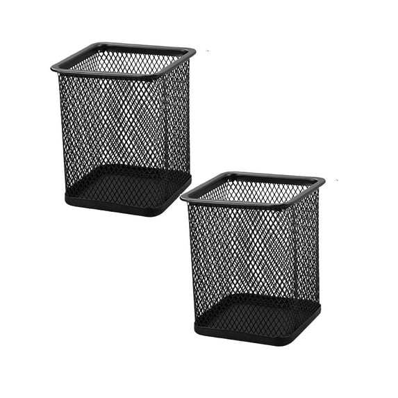 2 Pcs Black Pen Holder Cup for Desk, Pencil Cup Holder, Black Wire Mesh Pen Cup, Office Caddy Storage Pen Organizer, 3.7" x 3.1"