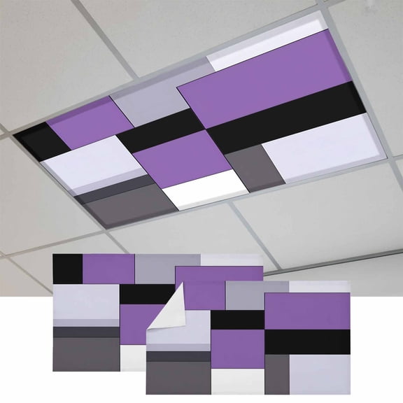 2 Pcs Black Purple Patchwork Fluorescent Light Covers Abstract Geometric Art Magnetic Light Covers for Ceiling Lights 4 x 2 ft Drop Ceiling Lights Cover Shade for Office, Home, Hospital