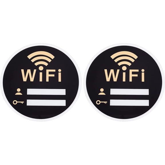 2 Pcs Black Round WiFi Password Sign Acrylic WiFi Coverage Sign Wireless Network Coverage Sign with Adhesive for Meeting Room Office Coffee Shop Library(15x0.25cm) Black DIY