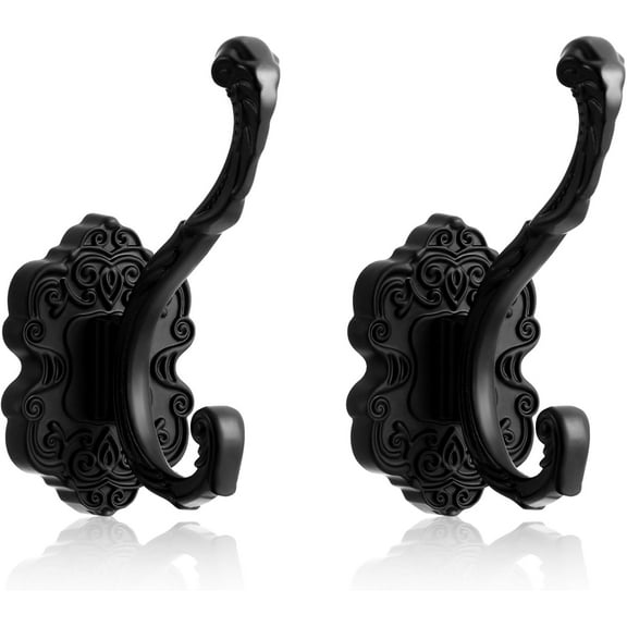 2 Pcs Black Vintage Coat Hooks Decorative Towel Hooks for Bathrooms Antique Wall Hook for Hanging Purse Hat Keys Clothes Heavy Duty Unique French Country Curtain Holder for Wall