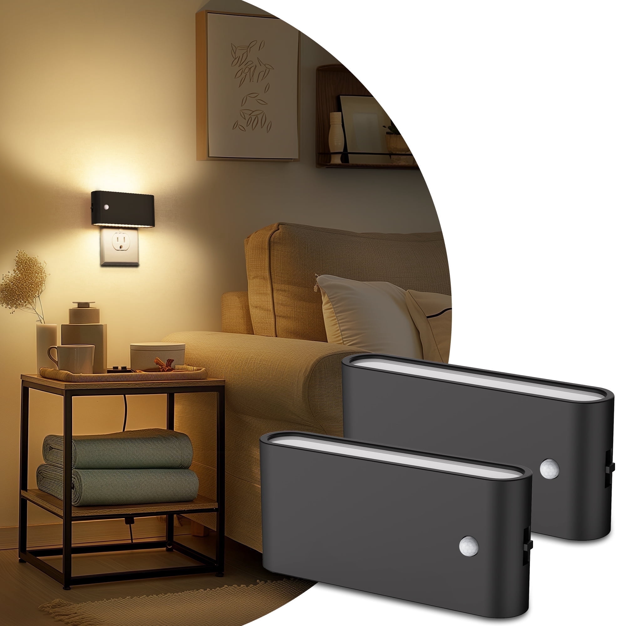 YANSUN 2-Pack Plug-in Motion Sensor Night Lights - Dimmable 3000K Warm White LED with Auto on/off for Hallway Bedroom Rooms