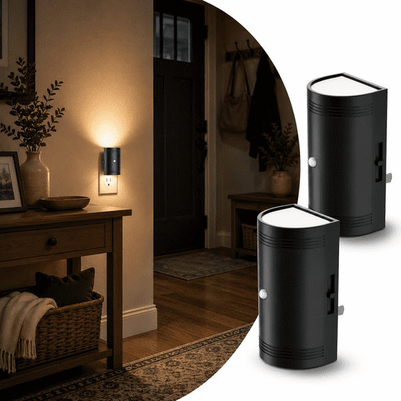 YANSUN 2 Pcs Black Semi-Circle Motion Sensor Night Light, 3000K Warm White, Plug-in, Home Decor for BedRoom, Living Room