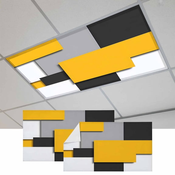 2 Pcs Black Yellow Patchwork Fluorescent Light Covers Geometric Abstract Art Magnetic Light Covers for Ceiling Lights 4 x 2 ft Drop Ceiling Lights Cover Shade for Office, Home, Hospital