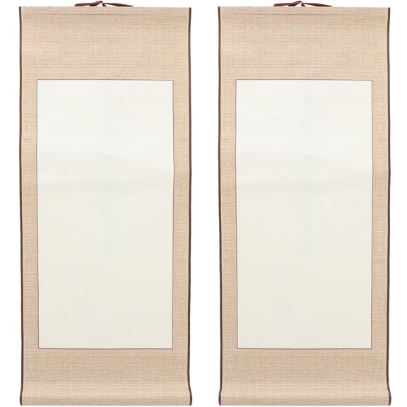 2 Pcs Blank Scroll Calligraphy and Painting Framed Mini Book Hanging Paper Rice Chinese Scrolls Drawing