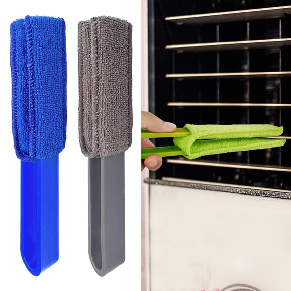 2 Pcs Blinds Duster, Removable Dual Head Blinds Cleaning Tool,Microfiber 2 Pronged Washable,Blinds Cleaner Duster for Window, Air Conditioner Vents, Fans, Car Vents (Blue,Grey)