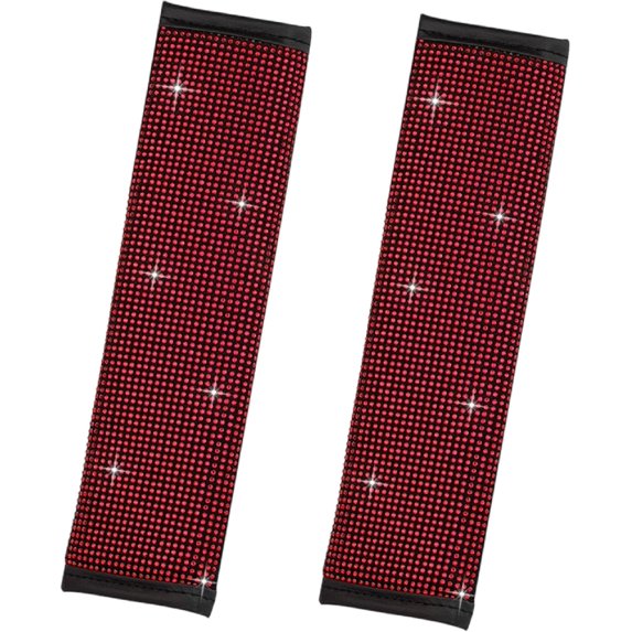 2 Pcs Bling Car Seat Belt Covers, Crystal Rhinestone Seatbelt Shoulder Pad for Women, Diamonds Glitter Seat Belt Cushion, Universal Auto Interior Accessory for Car Truck SUV, Red