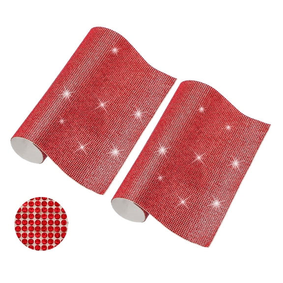 2 Pcs Bling Crystal Rhinestone Sheet, 9.4"x7.9" Self Adhesive Rhinestone Gem Stickers for DIY Crafts Gifts Phone Car Decorations, Light Red