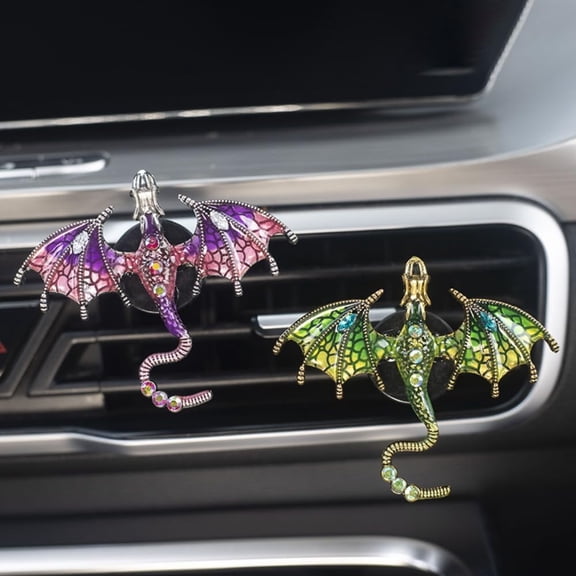 2 Pcs Bling Dragon Car Air Freshener Vent Clips, Crystal Rhinestone and Enamel Dragon Air Vent Clips Car Diffuser Cute Car Interior Decoration Accessories for Women Gift