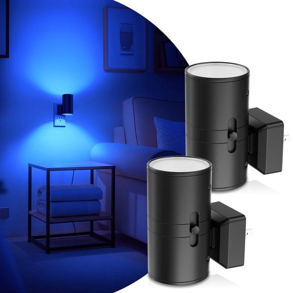 YANSUN 2-Pack 1-Watt Integrated LED Plug-In Cylindrical Wall-Like Night Light, Blue 5000K with Sliding Dimmer, Auto Dusk to Dawn Sensor, for Bedroom, Hallway, Nursery