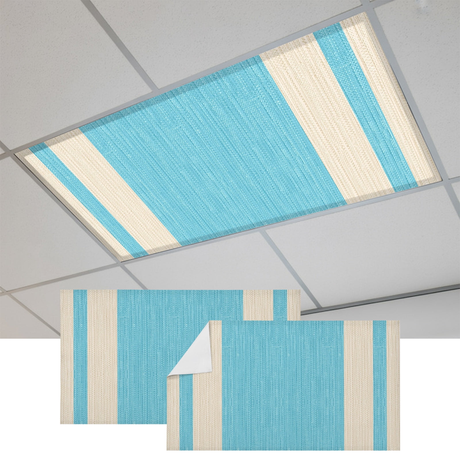 2 Pcs Blue Stripe Fluorescent Light Covers Modern Geometric Classic ...