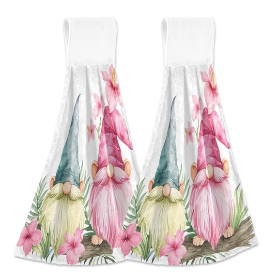 2 Pcs Blue and Pink Dwarfs Kitchen Hand Towels with Hanging Loops Absorbent Soft Fast Drying Decor Bath Towels