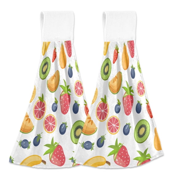 2 Pcs Blueberry Strawberry Orange Pear Kitchen Hand Towels with Hanging Loops Absorbent Soft Fast Drying Decor Bath Towels