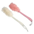 thumbnail image 1 of 2 Pcs Body Bath Brush Scrubber Loofah Shower with Long Handle for Skin Exfoliating PP Mesh Pink Beige, 1 of 7