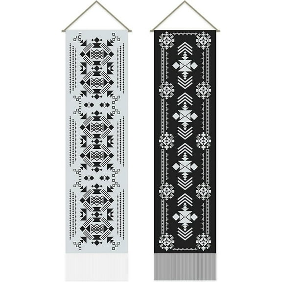 2 Pcs Bohemian Floral Tapestry Black and Gray Vertical Tapestry Wall Hanging Goth Mystic Aesthetic Long Tapestry