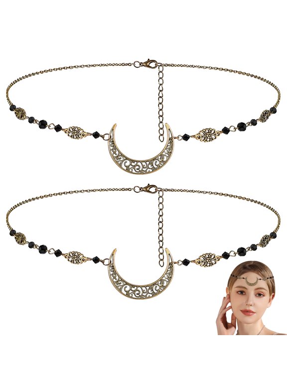 2Pcs Chic Alloy Head Chain with Hollow Moon Pendant for Elegant Hairstyles