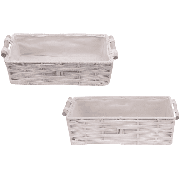 2 Pcs Boho Decor Baskets Set, Cotton Rope Woven Decorative Toilet Paper Baskets with Wood Handles, Hand-woven Storage Bins, Large 13.4 x 6.3 x 3.9 in, Small 11.8 x 5.5 x 3.5 in