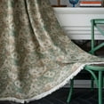 thumbnail image 1 of 2 Pcs Boho Green Floral Semi-Blackout Curtains with Rod Pocket Tassel 59" W x 87" L, 1 of 6