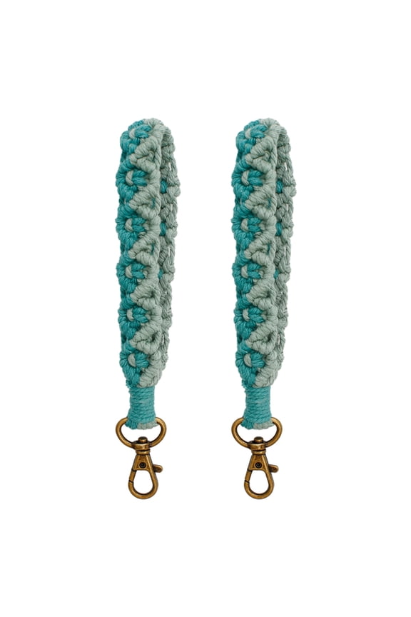 2 Pcs Boho Macrame Keychain Bracelet Handmade Wristlet Keychain Keyring Holder Wrist Lanyard-Green