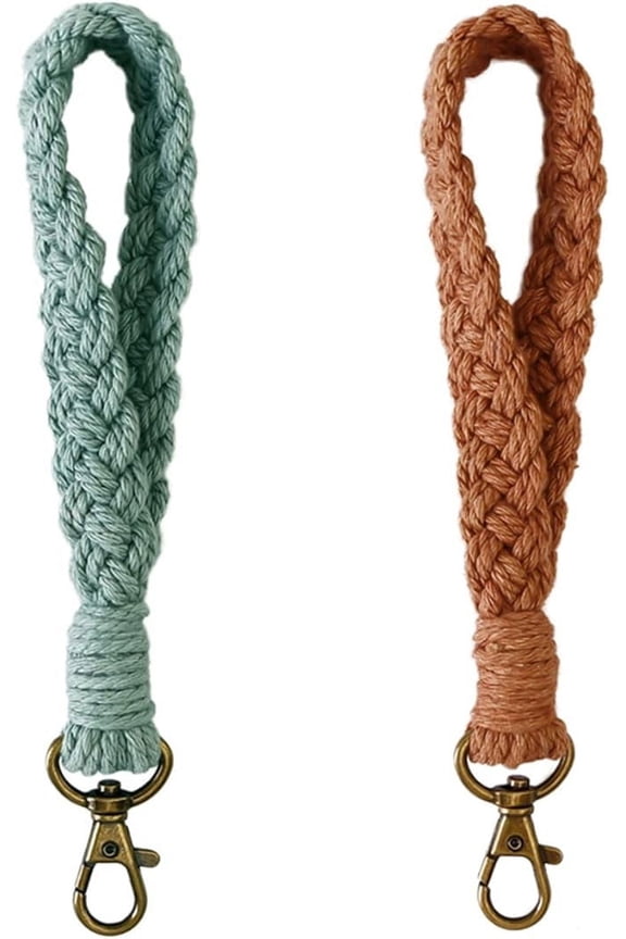 2 Pcs Boho Macrame Keychain Bracelet Handmade Wristlet Keychain Keyring Holder Wrist Lanyard for Women