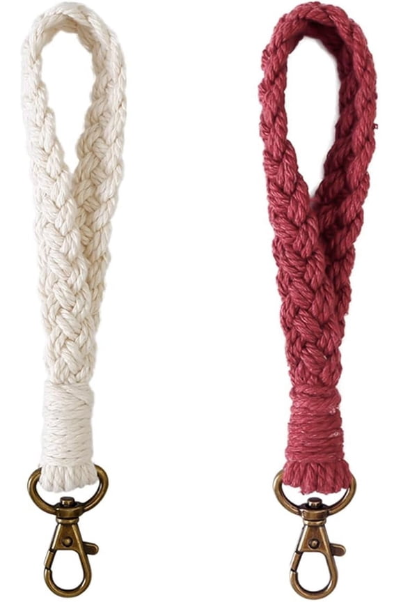 2 Pcs Boho Macrame Keychain Bracelet Handmade Wristlet Keychain Keyring Holder Wrist Lanyard for Women