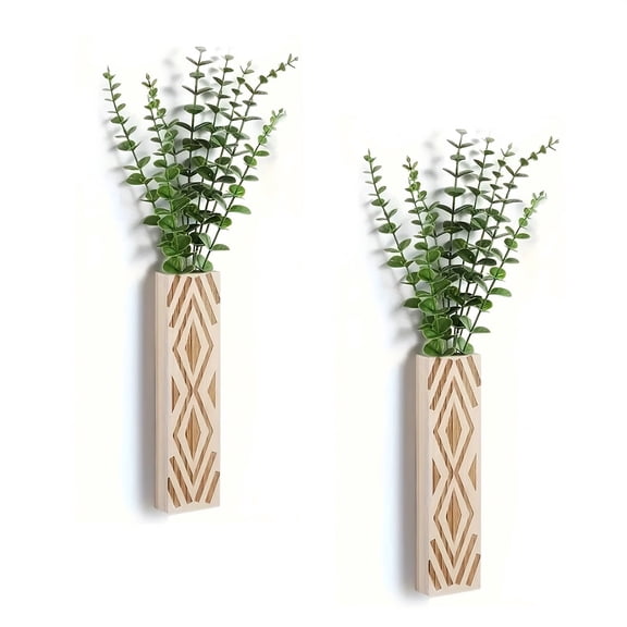 2 Pcs Boho Wooden Wall Planter,Geometric Farmhouse Wall Mounted Dried Flower Vase for Living Room Bedroom Dining Room Entryway Wall Decor Wedding Housewarming Christmas New Year Gifts