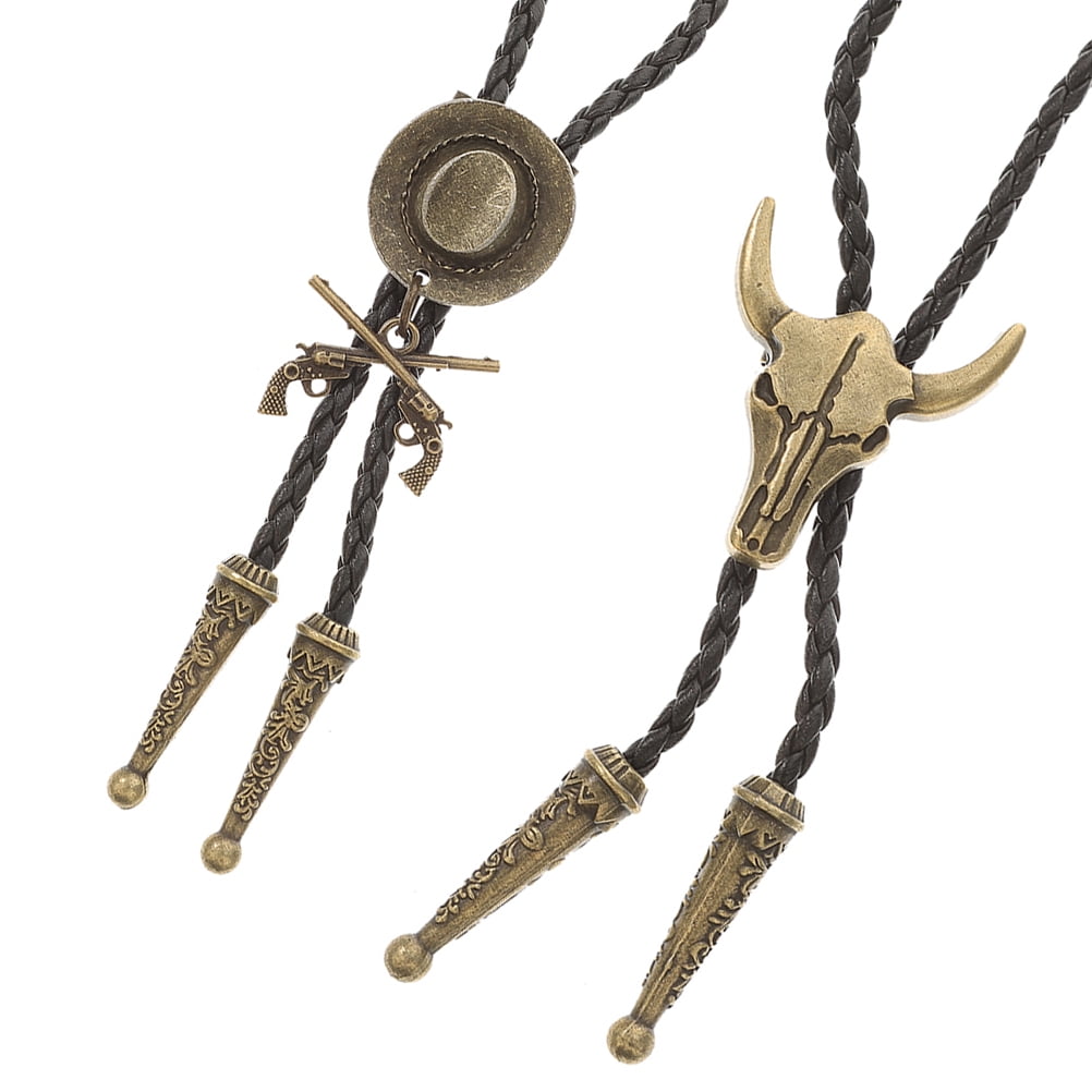 2 Pcs Bolo Ties Western for Men Necklace Retro Necktie Cow Skull