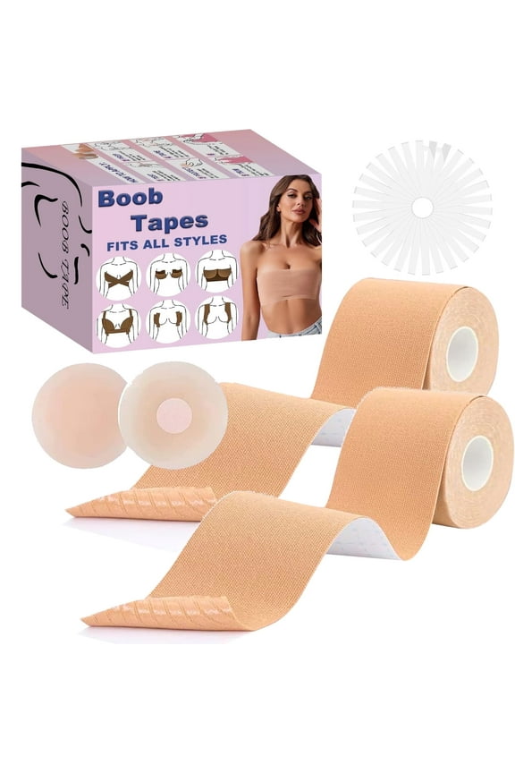 2 Pcs Boob Tape,Breast Lift Tape,Body Tape for Breast Lift,Invisible Breast Lift Solution,Adhesive Booby Tape for Backless & Strapless Bras Sweat-Proof - XIANEWS