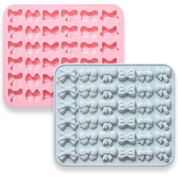 2 Pcs Bow Silicone Chocolate Molds, 36-Cavity Mini Bow Shape Candy Molds Tray for Cake, Pudding, Jelly, Ice Cube, Biscuits and Cake Decorating, DIY Crafts