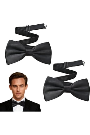 2 Pcs Bow Ties for Men,Adjustable Black Bow Tie,Classic Satin Formal Clip On Bowtie,Solid Colour Paisley Pre-Tied Bowtie,Men's Pre-Tied Bows Tie,for Groom Wedding Party Formal