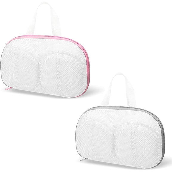 2 Pcs Bra Laundry Bags for Washing Machine 11.8'' x 7.8'' Lingerie Wash Bags with Zipper Reusable Bra Washing Bag 3D Delicates Protector for Bras Socks Swimsuits(Gray, Pink)