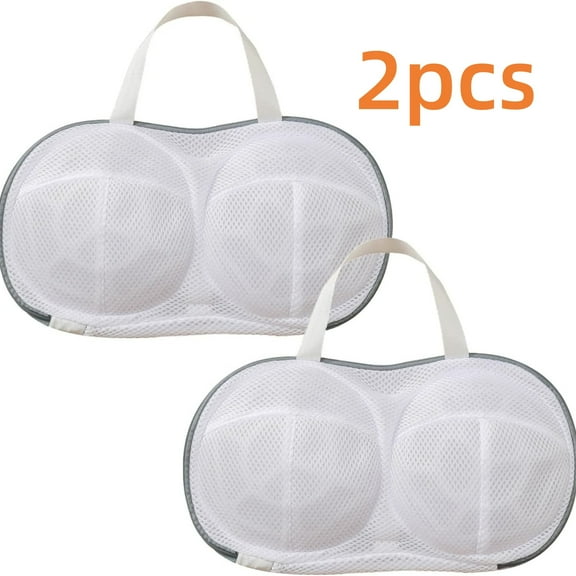2 Pcs Bra Washing Bags for Laundry,Lingerie Bags with 3D Skeleton for Washing Machine，Fits All Cups AntiDeformation Bra Washing Bag with Zipper,Grey