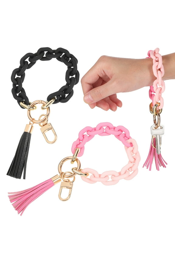 Chunky Chain Wristlet Keychains Acrylic Alloy Spring Hook Closure 2Pcs 7.86X1.57X1.18in
