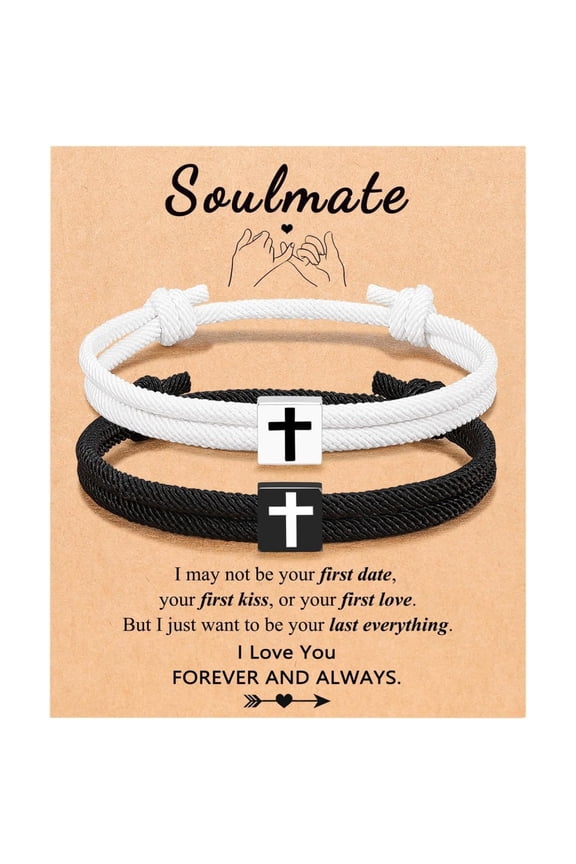 2 Pcs Braided Cross Bracelet for Men Women Adjustable Rope Jesus Bracelet Lucky Strand BFF Wristband Handmade Woven Knot String Bracelets Baptism Christian Religious Gifts for Couple Soulmate Easter