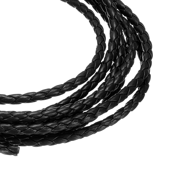 2 Pcs Braided Leather Cords, Round Leather Strap, Soft Jewelry Leather Rope, 4-strand 4mm Dia. 2.19 Yards, Black