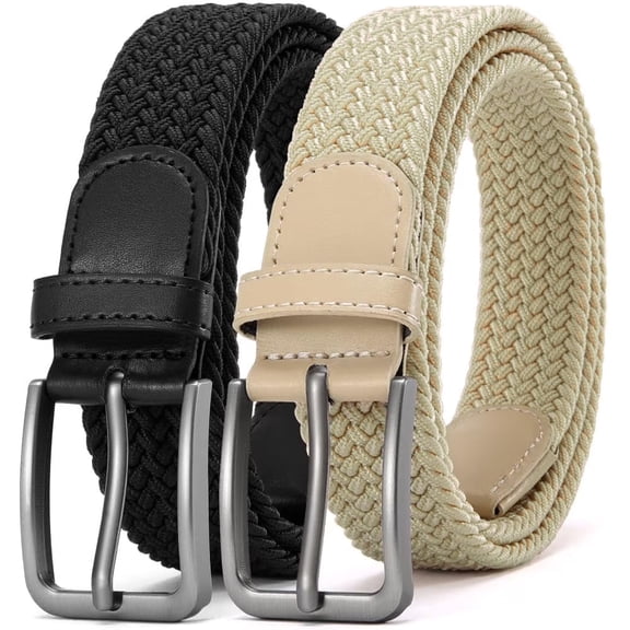 2 Pcs Braided Stretch Belt for Men, Elastic Woven Belt, casual Fabric Golf Belt, Width 1.3" for golf pants jeans