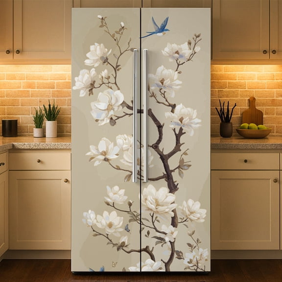 2 Pcs Branch and Bird Removable Refrigerator Wraps Self-Adhesive Fridge Stickers Peel and Stick Vinyl Fridge Decals Sticker DIY