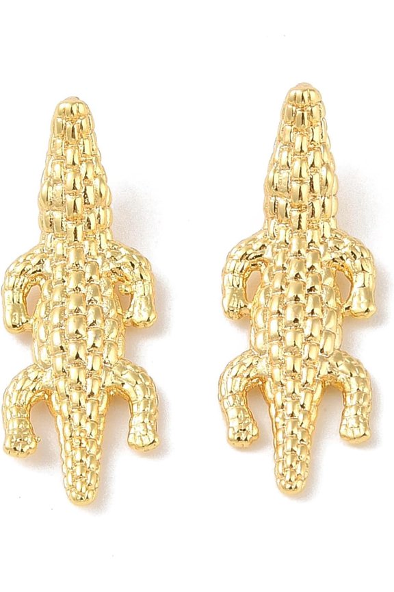 2 Pcs Brass Crocodile Pendants Crocodile Pendant Charm Real 18K Gold Plated Jewelry Findings DIY