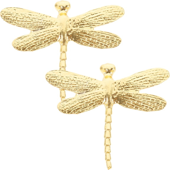 SKISUNO 2-Pack Golden Brass Dragonfly Cabinet Door Handles Decorative Furniture Pulls for Kitchen and Bathroom