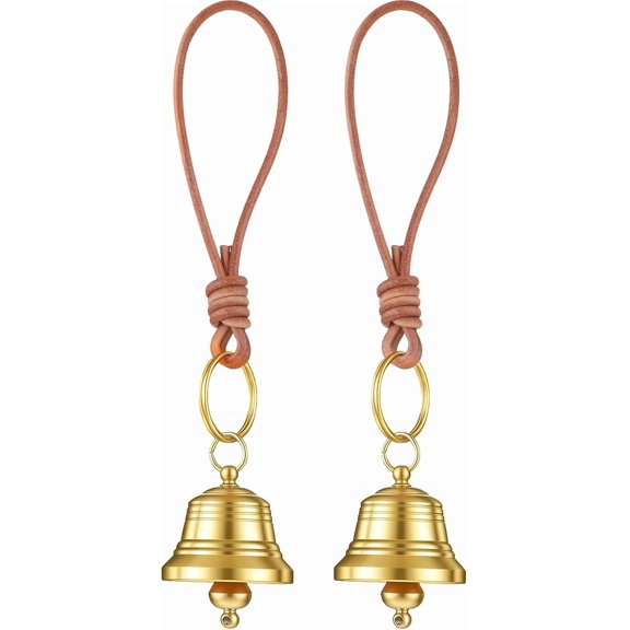 2 Pcs Brass Hanging Bells for Door, Gold Jingle Bell Clear ing