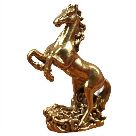 2 Pcs Brass Horse Statue Chinese Feng Shui Figurine with Cloud Base, 2 Inch Desktop Ornament for Home Office Decor, 2026 Year of the Horse Collectible Craft Gift