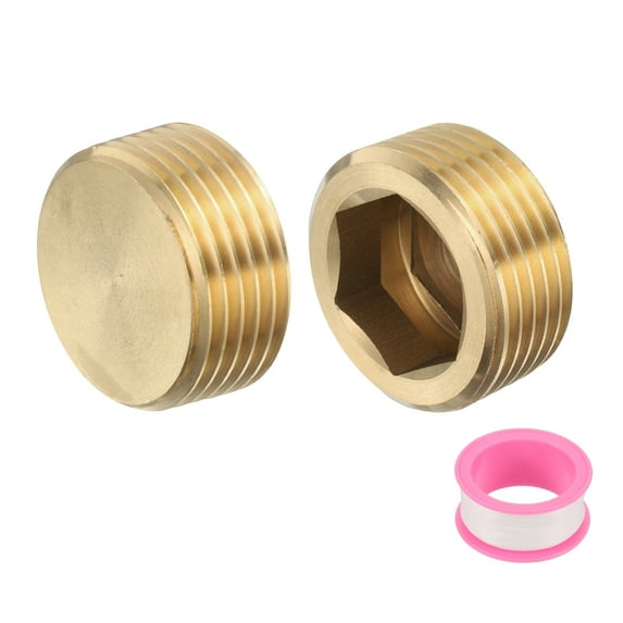2 Pcs Brass Plug Hex Counter Sunk Plug, G1" Male Brass Plug Male Threaded Socket Pipe Plug Fitting