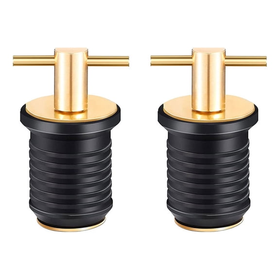 2 Pcs Brass/Stainless Steel T-Handle Drain Plug Rubber Scupper Plugs Replacement