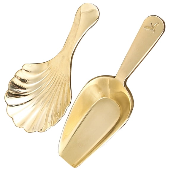 ifundom Mini Brass Coffee Bean Tea Spoons Set of 2 for Tea Shop and Home Use, Small Handling Utensils