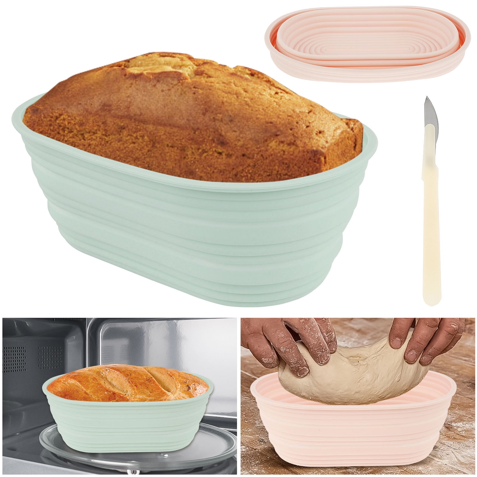 2 Pcs Bread Proofing Basket 10 Inch Silicone Oval Sourdough Bread