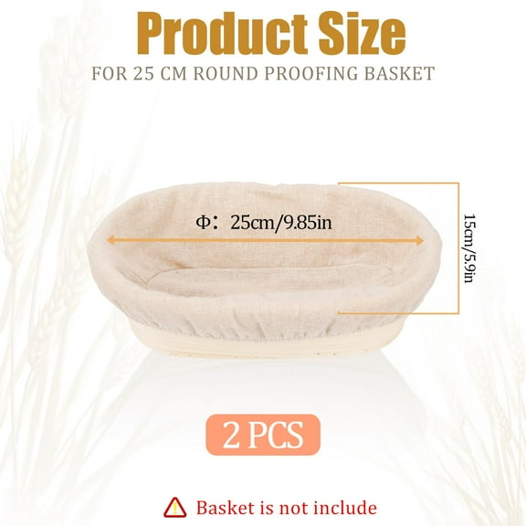 2 Pcs Bread Proofing Basket Cloth Liner Baking Dough Basket Cover Natural Rattan Proofing Cloth for Bakery Home Baking, oval about 10 × 6 inch